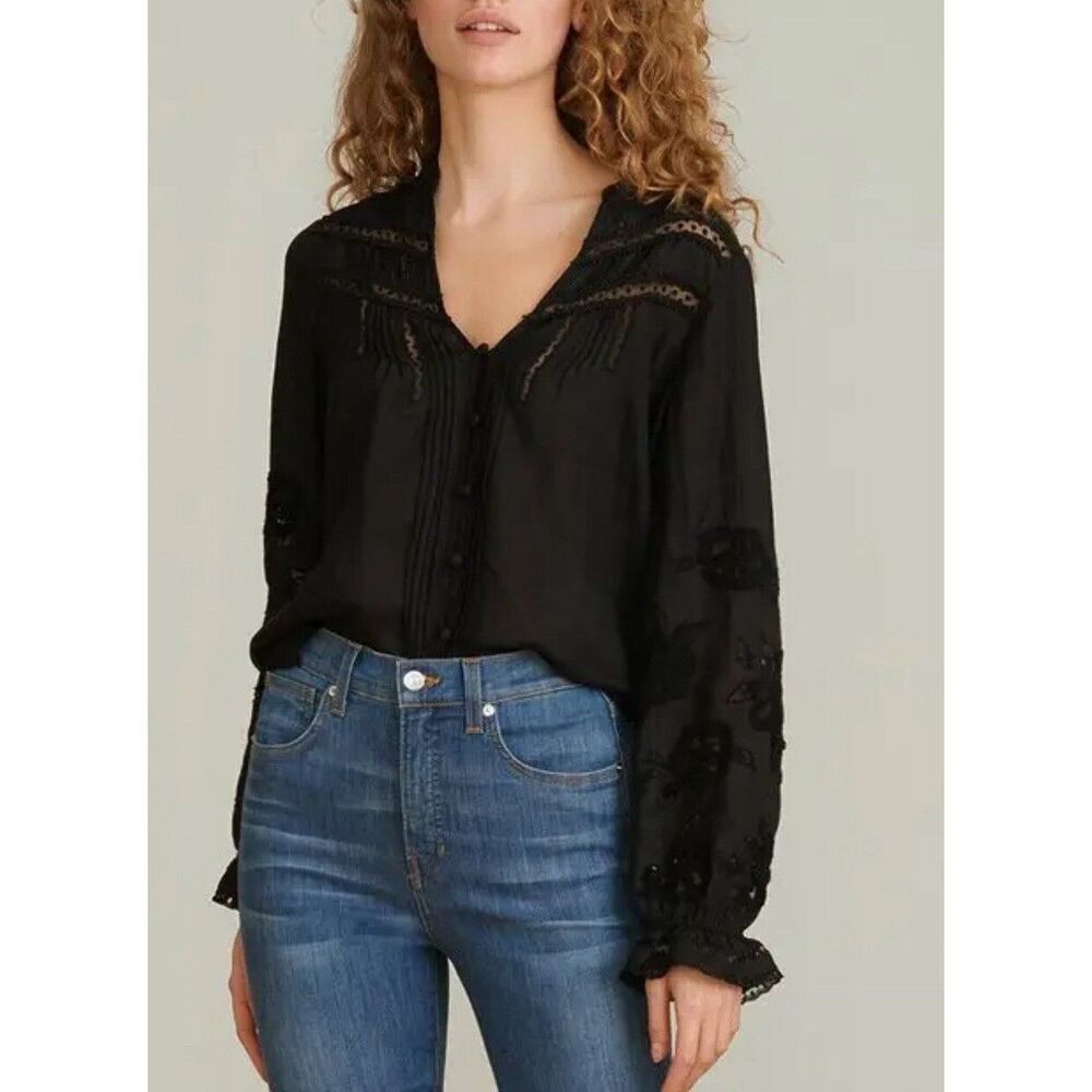 Veronica Blouse Women’s 0 Black Lace Embroidered Renaissance‎ Romantic